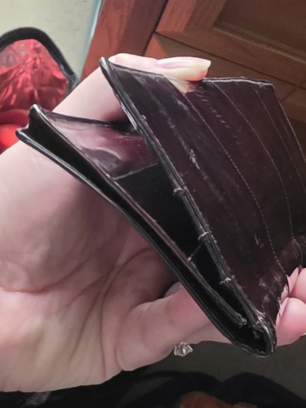 Vintage 1980s Genuine Eel Skin Checkbook Wallet Clutch Made in Korea Burgundy
